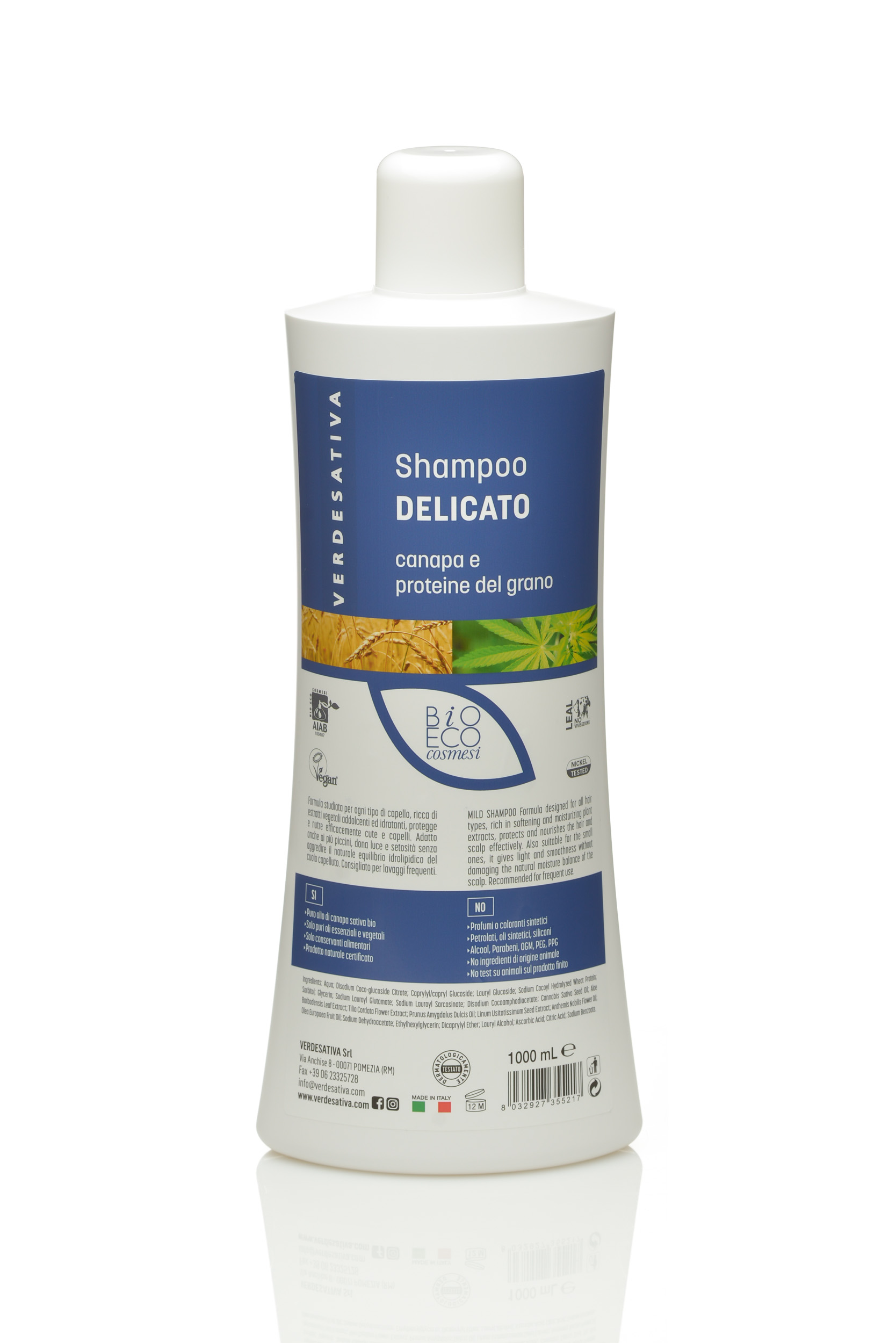 Shampoo Delicato canapa e proteine del grano 100% naturale e bio degradabile – 1lt