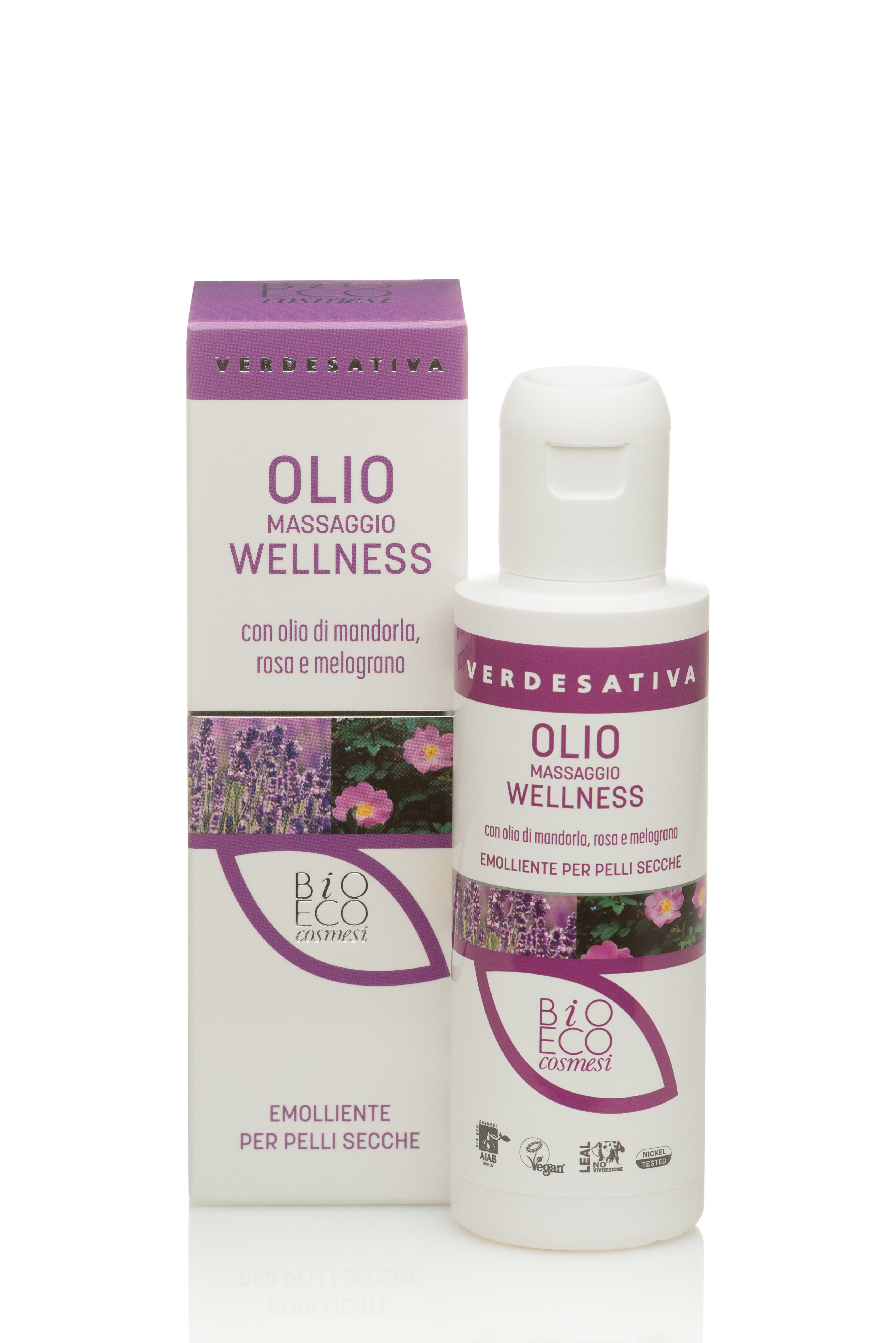 Olio Massaggio Wellness con olio di mandorla, rosa e melograno- Emolliente per pelli secche - 100ml