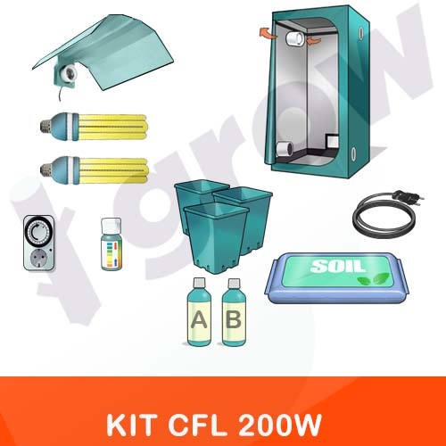 Kit Mini Grow Box CFL 200W Fioritura e Vegetativa